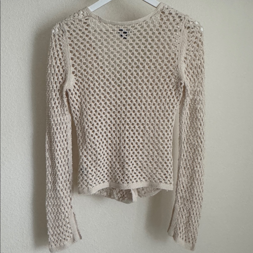 American Eagle Outfitters Open-Knit Tie-Front Cardigan in Beige S - Picture 4 of 8